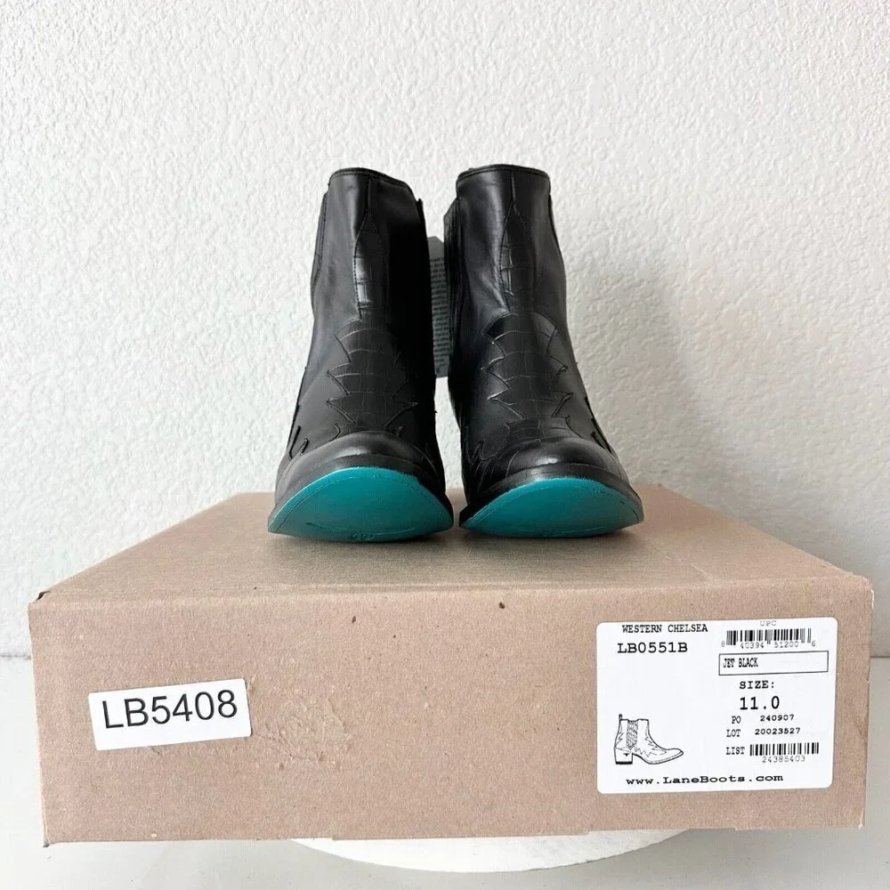 NEW Lane CHELSEA Womens Cowboy Bootie 11 Cowgirl Western Black Short Ankle Boots